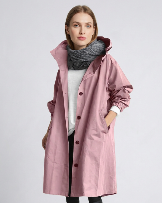 Sienna oversized longline trench coat with detachable hood in pink