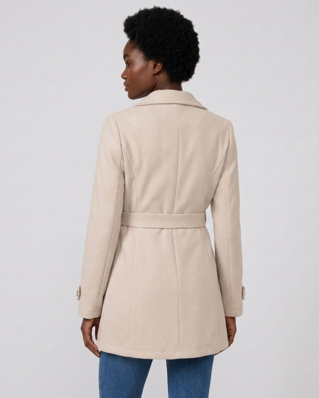 Charlotte tailored single-breasted coat in champagne, back view