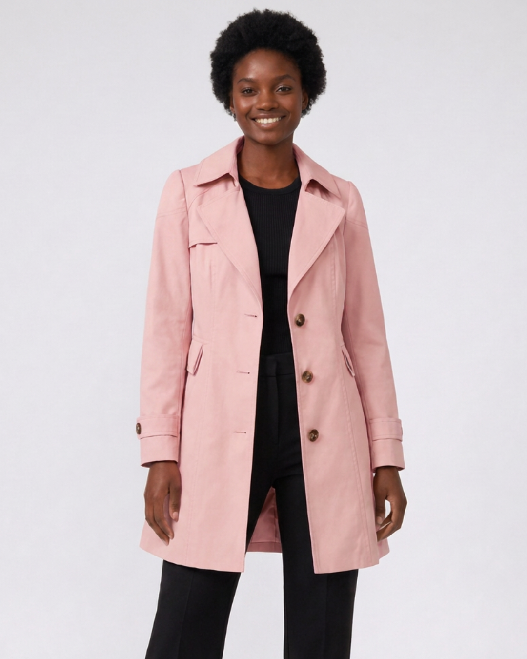 Clara mid-length single-breasted trench coat in pink