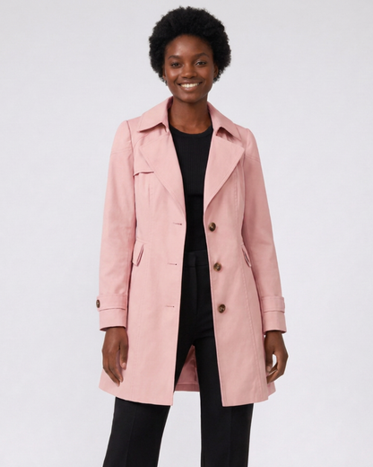 Clara mid-length single-breasted trench coat in pink