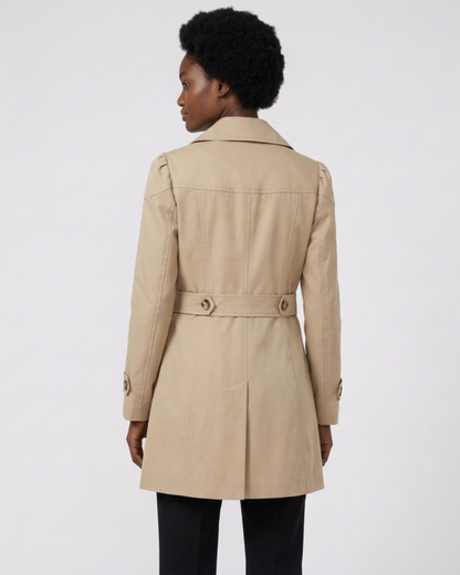 Clara mid-length single-breasted trench coat, model photo