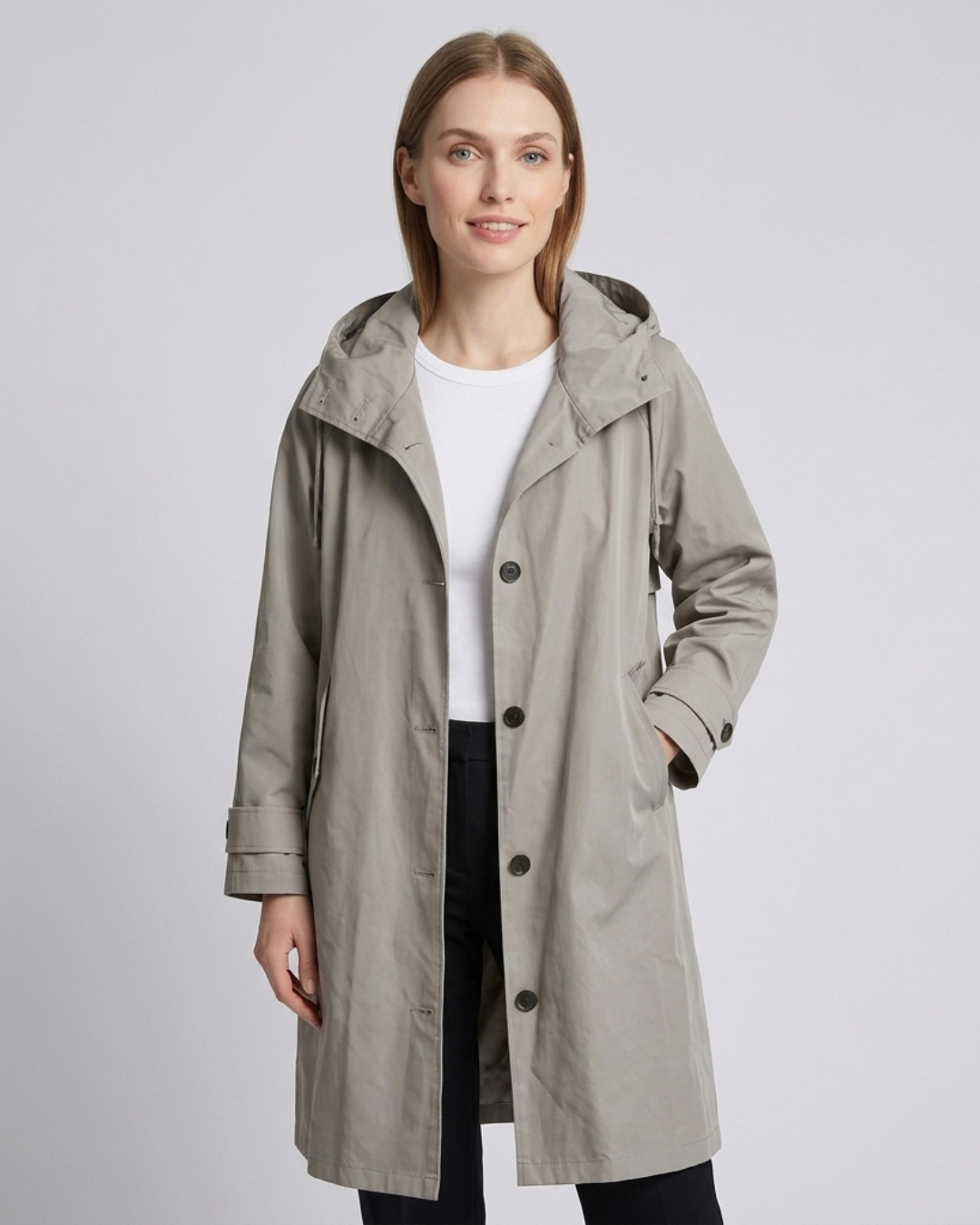 Sienna oversized longline trench coat with detachable hood in gray