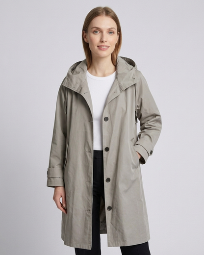 Sienna oversized longline trench coat with detachable hood in gray